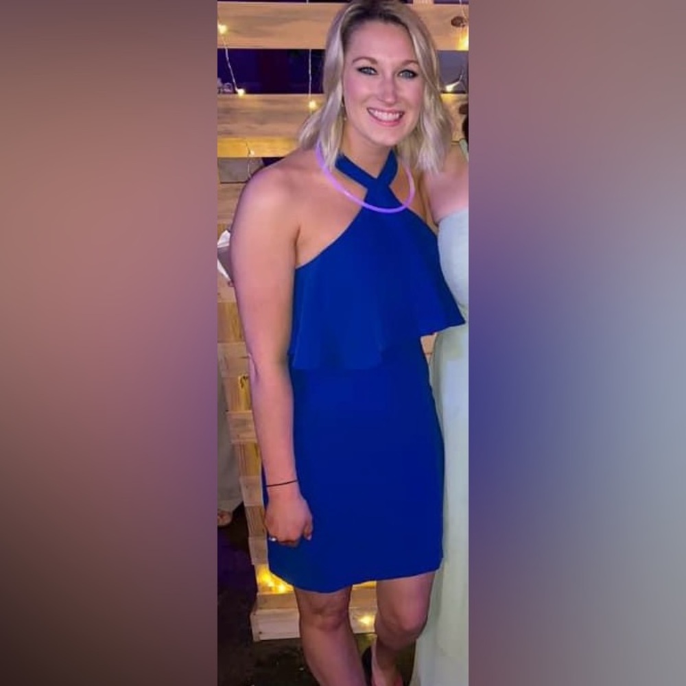 Amanda Uprichard Piazza Mini Dress in Royal Blue ruffle size XS